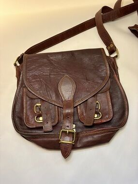 VINTAGE- inspired Firu Handmade Brown Leather Satchel‎ Crossbody Saddle Bag
